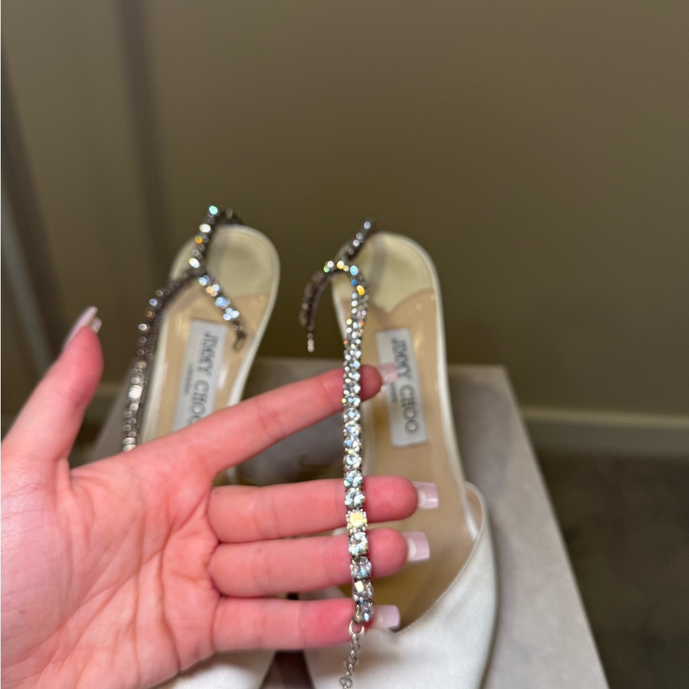 Jimmy Choo BRIDAL White Satin Crystal-Trim Slingback Pumps - Picture 11 of 16